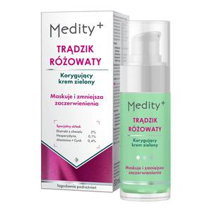 Medity+ Trądzik Różowaty zielony krem do twarzy korygujący zaczerwieniania 30 ml