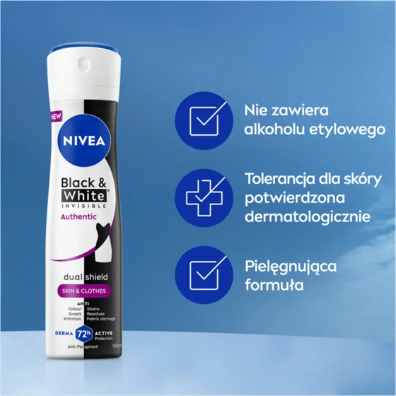 NIVEA Black & White Invisible Authentic antyperspirant w sprayu 150 ml