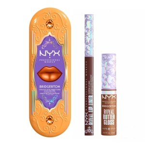 NYX Professional Makeup Bridgerton Royal Treasures Lip Kit 06 zestaw do makijażu ust błyszczyk Royal Butter Gloss Pout and About 8 ml + konturówka Royal Lip Liner Toffee Temptation 0,33 g