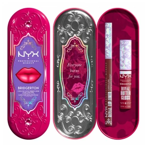 NYX Professional Makeup Bridgerton Royal Treasures Lip Kit 05 zestaw do makijażu ust błyszczyk Royal Butter Gloss Cherry Courtship 8 ml + konturówka Royal Lip Liner Berry of the Ball 0,33 g
