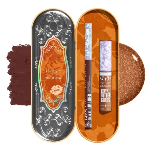 NYX Professional Makeup Bridgerton Royal Treasures Lip Kit 06 zestaw do makijażu ust błyszczyk Royal Butter Gloss Pout and About 8 ml + konturówka Royal Lip Liner Toffee Temptation 0,33 g