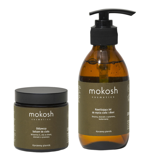 Mokosh Ciepło Rytuał Wieczerzy Korzenny Piernik zestaw prezentowy żel do mycia ciała i dłoni 200 ml + balsam do ciała 120 ml