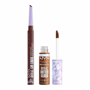 NYX Professional Makeup Bridgerton Royal Treasures Lip Kit 06 zestaw do makijażu ust błyszczyk Royal Butter Gloss Pout and About 8 ml + konturówka Royal Lip Liner Toffee Temptation 0,33 g