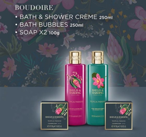 Baylis & Harding Boudoire zestaw prezentowy krem pod prysznic i do kąpieli 250 ml + pianka do kąpieli 250 ml + mydło w kostce 2 x 100 g