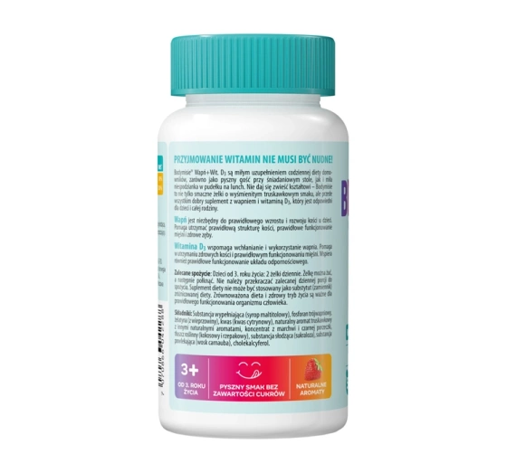 Bodymax Bodymisie Wapń + Witamina D3 suplement diety dla dzieci Truskawka 50 żelek