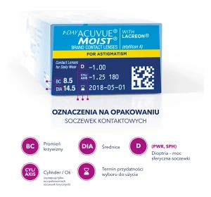 1-DAY ACUVUE® MOIST for ASTIGMATISM soczewki kontaktowe 30 sztuk / 8.5 / -7.00 / -0.75 / 170