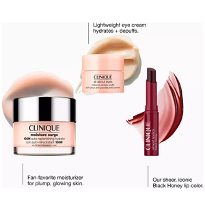 Clinique Hydration Honey zestaw prezentowy krem-żel do twarzy Moisture Surge 100H 30 ml + pomadka Almost Lipstick 1,2 g + krem pod oczy All About Eyes 5 ml + kosmetyczka