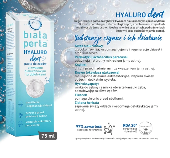 Biała Perła Hyaluro Dent regenerująca pasta do zębów 75 ml